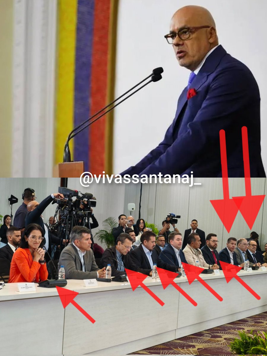 Esta imagen es una vergüenza para los venezolanos. Jorge Rodríguez convoca una "mesa de trabajo, según él, con los sectores de "oposición". En la imagen inferior de izquierda a derecha, la hetaira política, Mercedes Malave, alias "La Temu", e íntima de Indira Urbaneja, Henrique