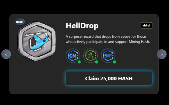 HeliDrop is live 🚁
The Mining Hash community with GM / Stake / Early roles can now claim rewards on the website!
👉 lookhook.info

Complete Galxe &amp; Zealy to unlock additional roles.

#MiningHash #HASH #HeliDrop #Galxe #Zealy #Airdrop #Crypto #Web3