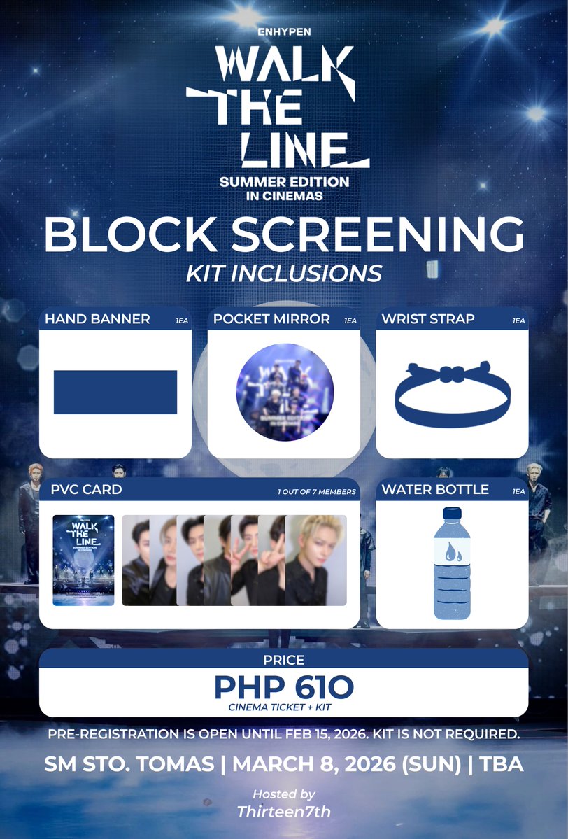 thirteen7th's tweet photo. Pre-Registration is now OPEN for the Block Screening of ENHYPEN: Walk the Line – Summer Edition at SM Sto. Tomas Cinema!

Secure your slot and watch with fellow ENGENEs! ✨

🔗 Pre-register here: https://t.co/SDmst5gjZm

#ENHYPEN #ENGENE #EN_INCINEMAS #EN_WALKTHELINE_INCINEMAS https://t.co/6JtrDpFhTL