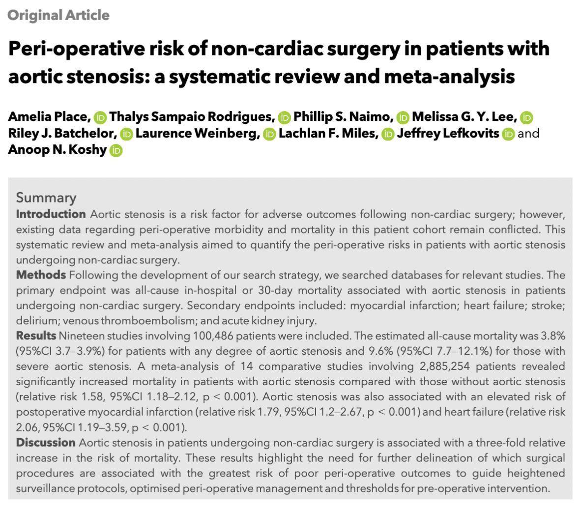 Anaes_Journal's tweet photo. Aortic stenosis in patients undergoing non-cardiac surgery is associated with a three-fold relative increase in the risk of mortality. 

#anaesthesia #MedTwitter

https://t.co/M2km76ujnH https://t.co/eYminb2FVU