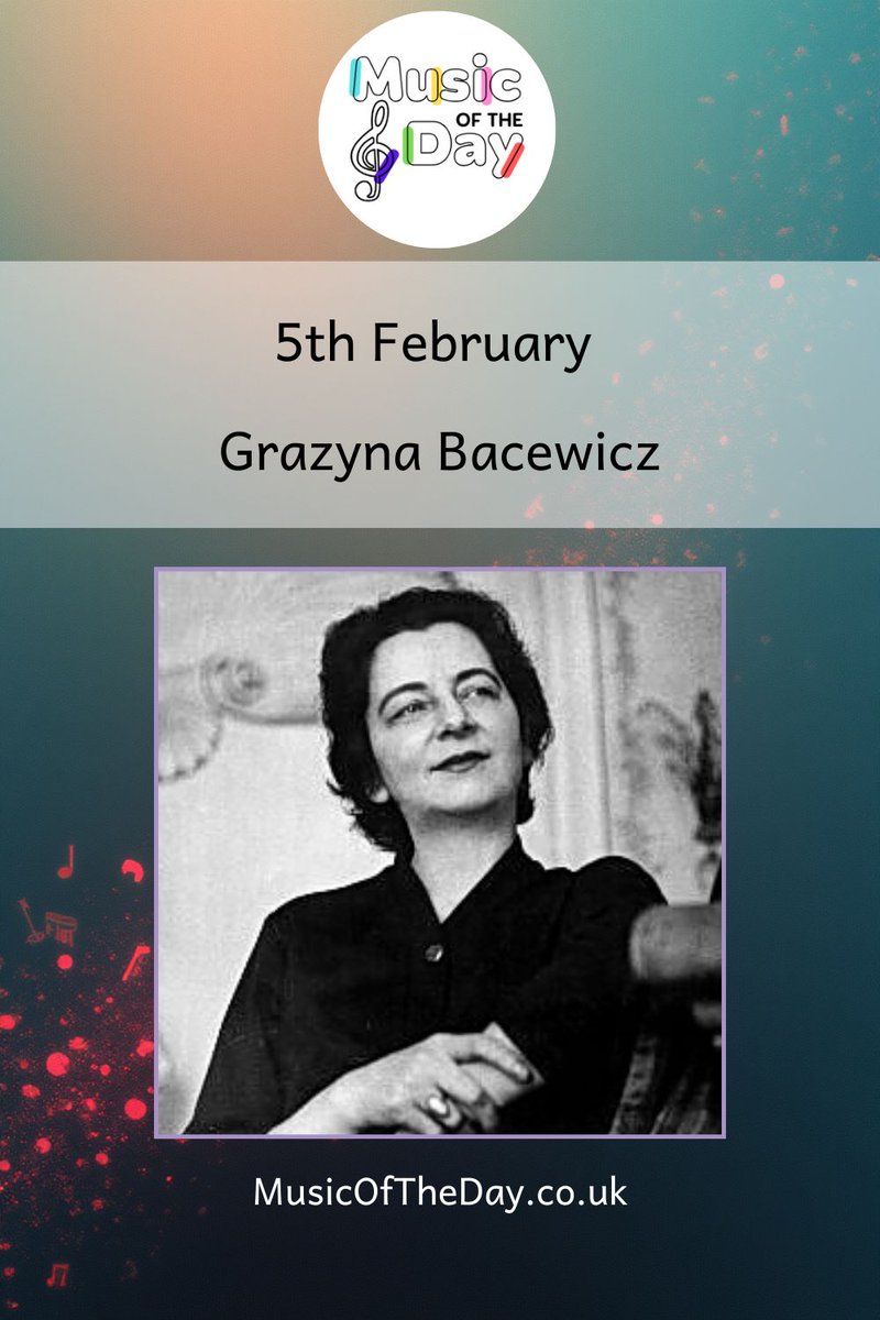 🎼 #ComposerOfTheDay: 5 Feb
Grażyna Bacewicz (1909–1969) – Polish composer and violinist whose music combines drive, clarity and bold rhythm. Her Concerto for String Orchestra is energetic and sharply crafted.

🎧 Listen: Concerto for String Orchestra
👉 buff.ly/myfmNBI