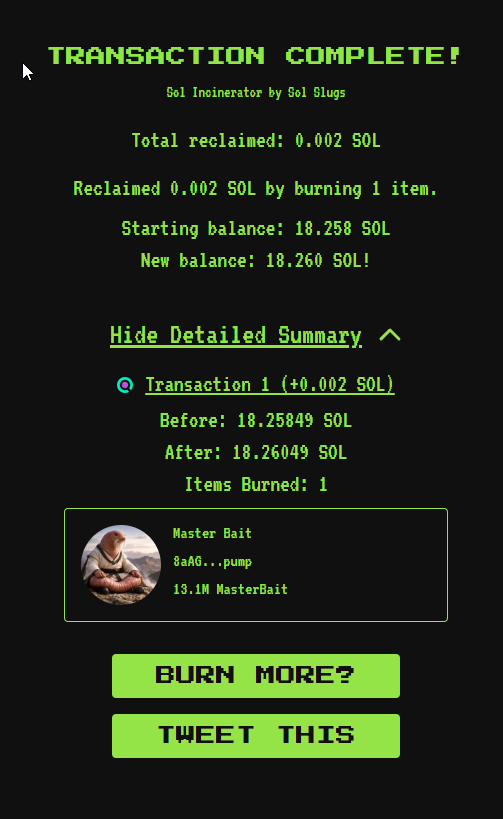 solMasterBait's tweet photo. Another 13m tokens (5sol buy) burned https://t.co/x6XYHrkcIo