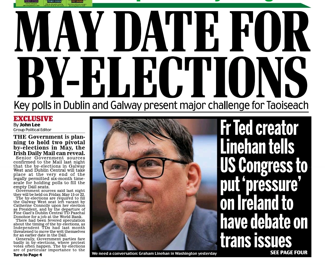 caulmick's tweet photo. THE Government is planning to hold two pivotal by-elections in May, the Irish Daily Mail can reveal.
- @JohnEdwardLee
#BE26 #DCBE #GWBE https://t.co/ivKqK0EfW9