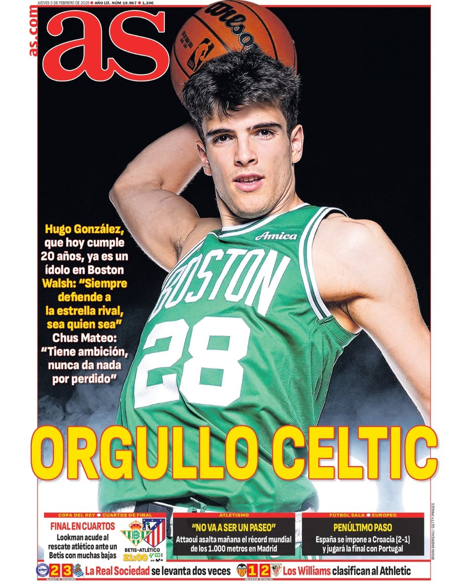 📰 La #PortadAS del 5 de febrero.

🍀Orgullo Celtic.