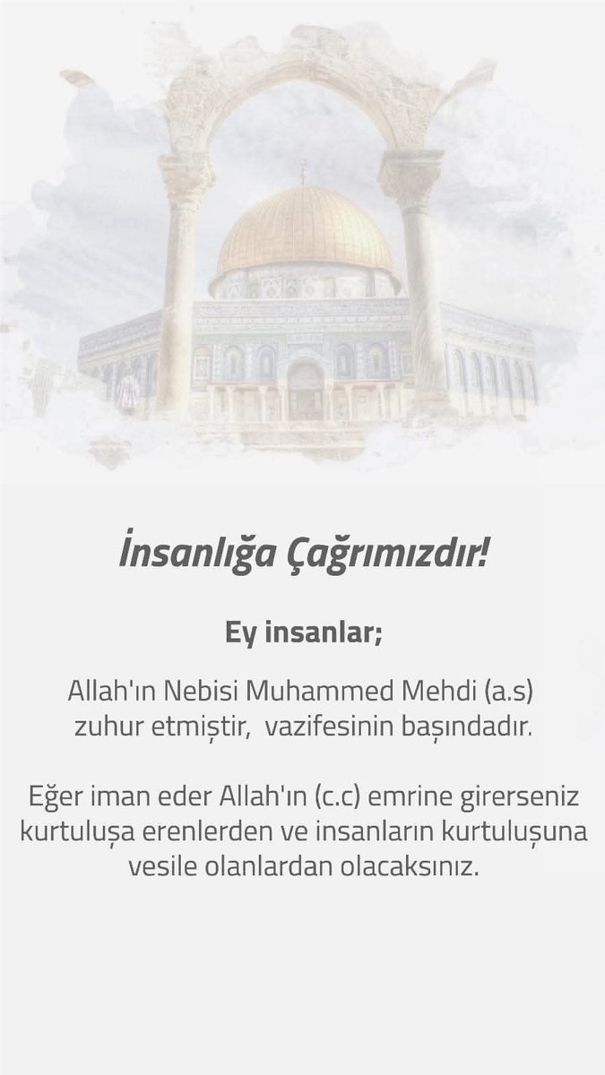 İNSANLIĞA ÇAĞRIMIZDIR!

mehdialeyhisselam.istanbul