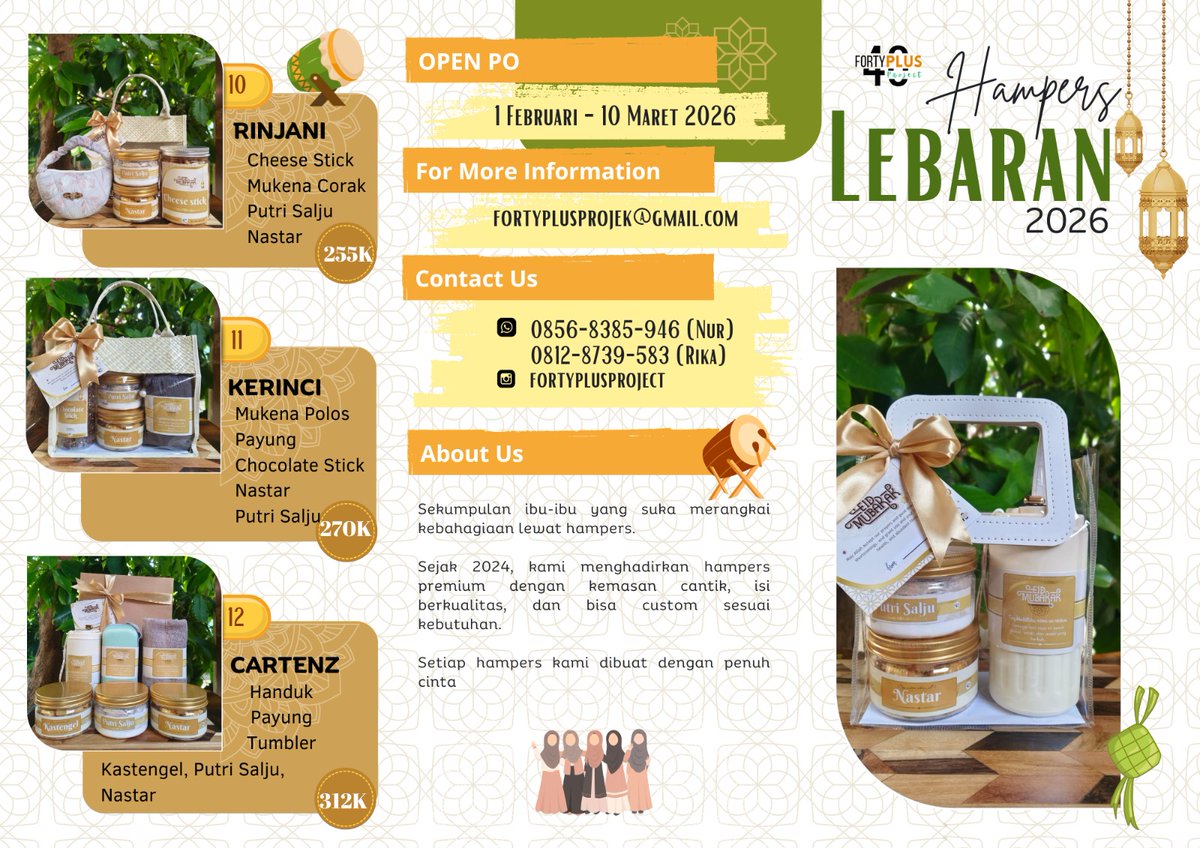 OkanRika's tweet photo. Bismilllah 

Karena kangen nggak selalu dibayar dengan kehadiran, kirimkan sedikit kasih sayang lewat Hampers dari 40+

Sudah bisa diorder ya untuk Hampersnya
- Menerima Custom sesuai kebutuhan

Rika 
08128739583
40+ project

#hampers #hamperslebaran #hampers2026 #bekasi #lebaran https://t.co/XV4IDaii5z