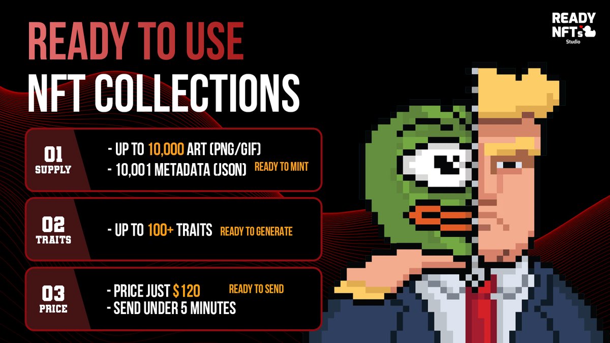 ReadyNFTStudio's tweet photo. NFT projects fail not because the idea is bad.
But because the visuals and system look "cheap."
This collection is ready:
- 10,000 art (PNG/GIF)
- JSON metadata
- 100+ traits
This is READY TO MINT.
Want to get started? Chat us.
#NFTs #AnimatedNFT #StaticNFT #NFTCommunity https://t.co/xn6iTtzLIT