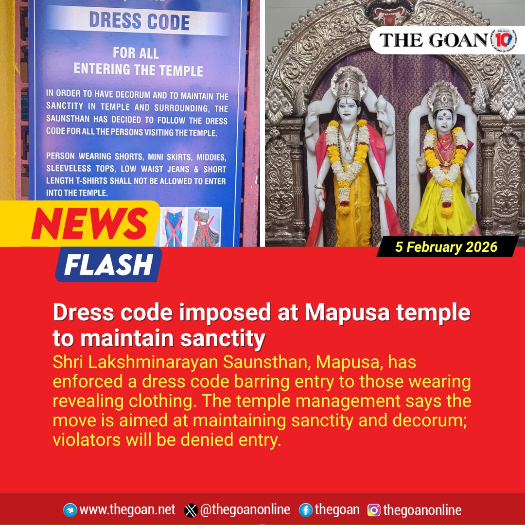 thegoanonline's tweet image. #DressCode imposed at #Mapusa temple to maintain sanctity

#Goa #BreakingNews