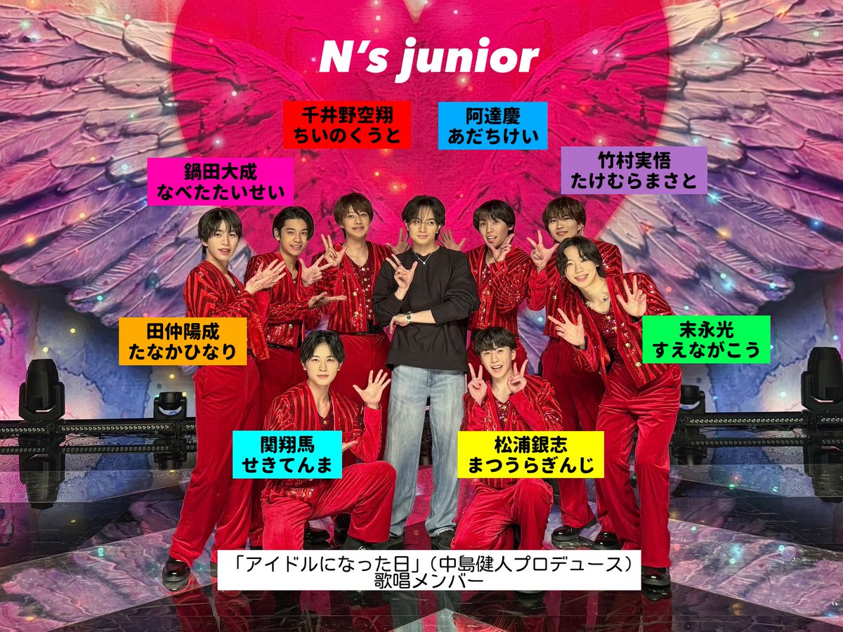 debutmada's tweet photo. スタソンにて披露されている中島健人様プロデュース『アイドルになった日』歌唱メンバーのN’s junior8名です‼️顔と名前覚えてください〜‼️
 #アイドルになった日 #Nsjunior #スタソン #StarSongSpecial https://t.co/CcOB8yYMnV
