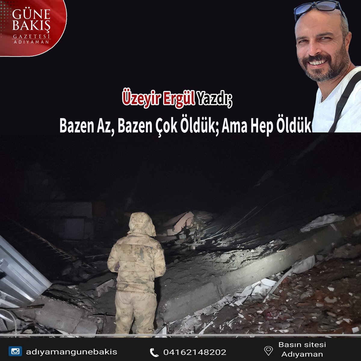 gunebakis02's tweet photo. 6 Şubat, geride kalan ve ders çıkarmak isteyen bizler ile kamu adına görev yapanlar için bir dönüm noktası olmak zorundadır. 

Üzeyir Ergül Yazdı: Bazen Az, Bazen Çok Öldük; Ama Hep Öldük
👇
https://t.co/ryO71PTe5p
@ALDUS02 https://t.co/5jWbETGoyD