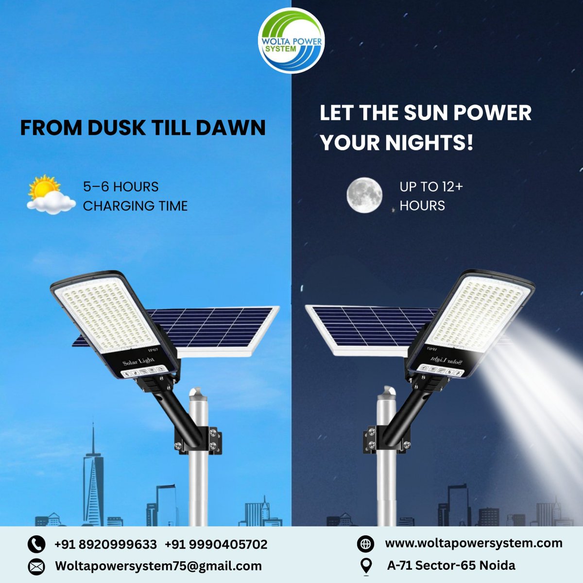 PowerWolta's tweet image. Introducing advanced Solar Street Lights by WOLTA Power System – designed to deliver reliable illumination from dusk till dawn using clean solar energy.

 Call US: +91 9990405702
 woltapowersystem.com
 Address: A-71 Sector-65, Noida
#WoltaPowerSystem #SolarStreetLight