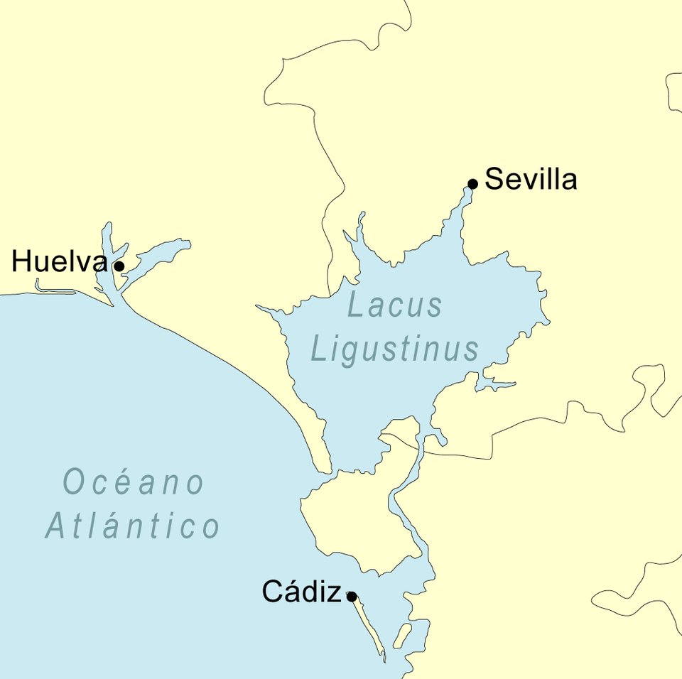 Hasta hace unos dos mil años, lo que hoy son las marismas del Guadalquivir y la desembocadura del Guadalete eran el llamado Mar Tartesio, Sinus Tartesii, como vemos en este mapa. El agua de estos días vuelve por sus fueros como si quisiera recuperar su Historia... Un abrazo y