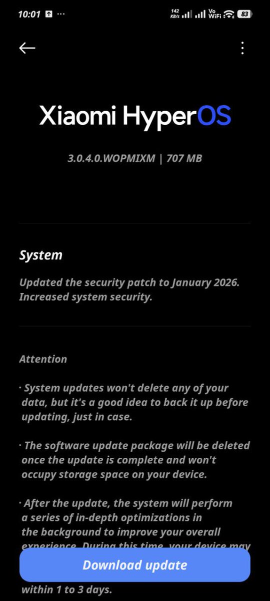 TECH__MUKUL's tweet image. #REDMINote14ProPlus5G #HyperOS3 #January 2026 Global Update Released For Beta Testers

📌 Version: OS3.0.4.0.WOPMIXM
📍 Update package size: 707MB