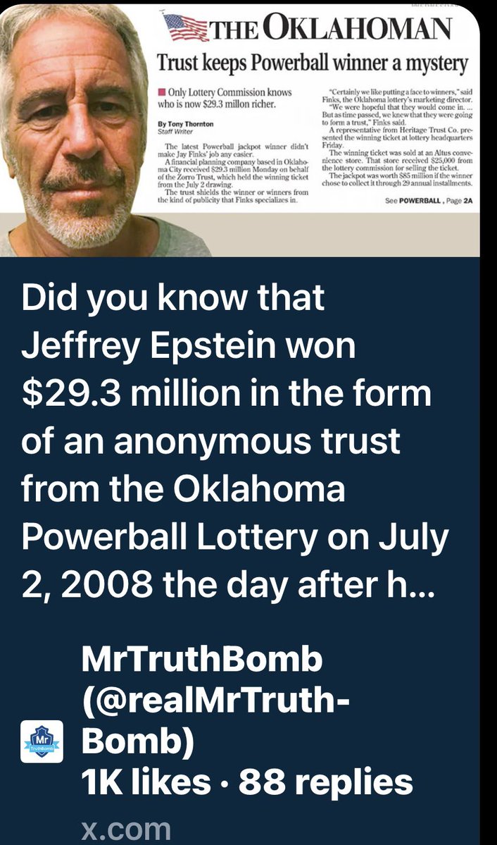 lisa_eitel's tweet image. Did you know Okla lottery and Jeffrey Epstein go together?