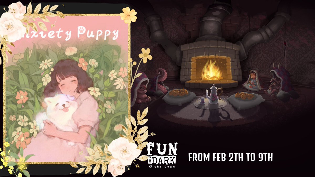 Anxiety Puppy joins 
🔥The Fun, The Dark, and the Cozy festival!

A visual novel where you fight fears to accept yourself and find inner peace.

Organized by <a href="/skullqueensgame/">Skull Queens Games</a> and <a href="/Thirdworld_Prod/">ThirdworldProductions Mexican Entertainment System</a>
#indiegame #pcgaming #steam