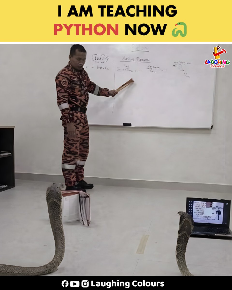 LaughingColours's tweet image. Python class level scary 😂

#FunnyMeme #PythonHumour #ProgrammingLife #InstaLaughs