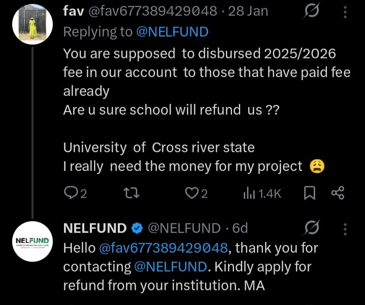 Excellency008's tweet photo. @ysadiq413 @NELFUND @ysadiq413 see your same question here NELFUND already answered it to someone else. https://t.co/fgRVSQQ0XN