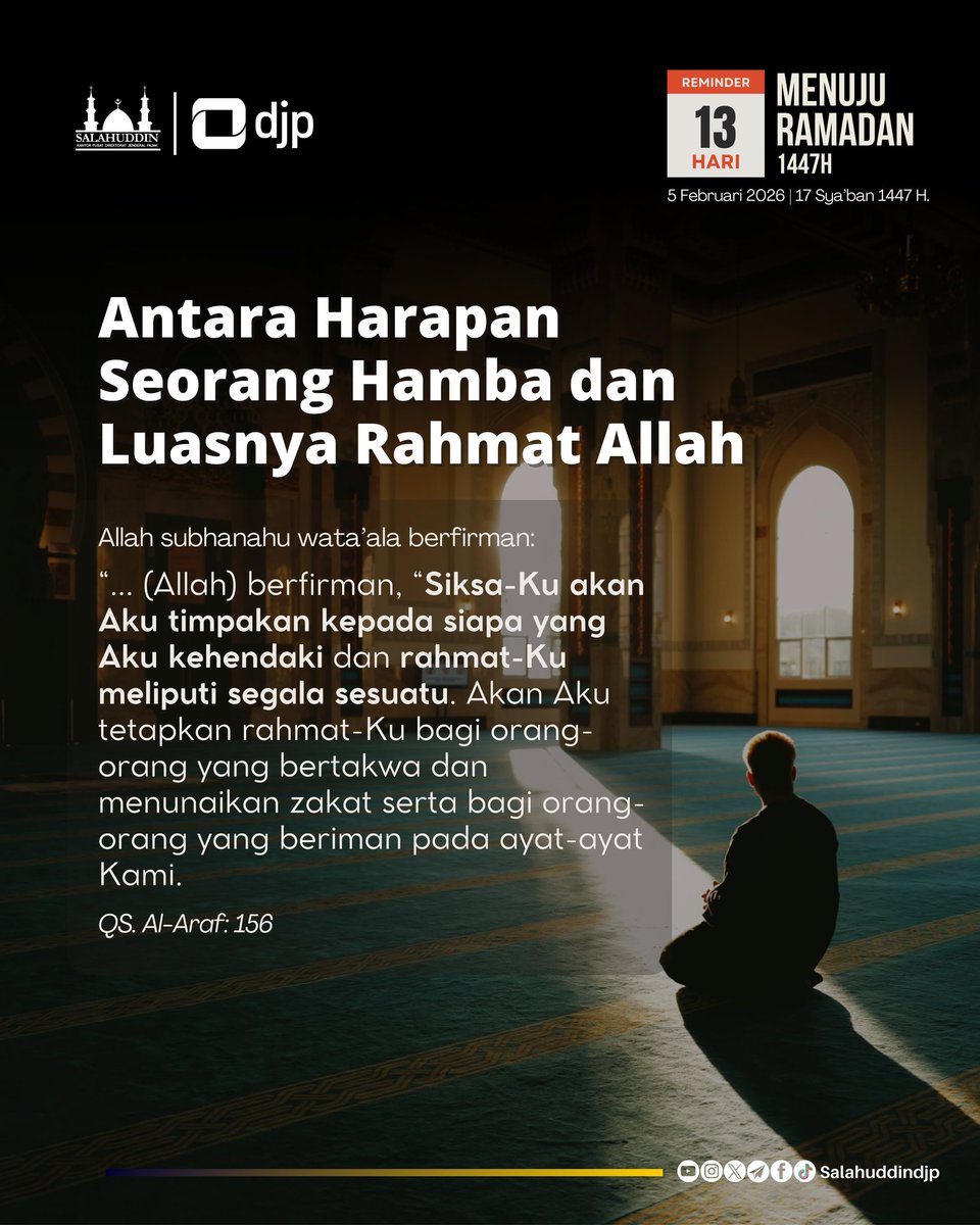 Antara Harapan Seorang Hamba dan Luasnya Rahmat Allah

Boleh jadi dosa terasa banyak, langkah terasa berat,
namun rahmat Allah selalu lebih luas daripada kesalahan hamba-Nya.

#13HariMenujuRamadan #salahuddindjp
