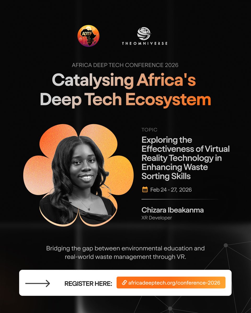 Africa Deep Tech Conference 2026, in partnership with <a href="/OmniverseAfrica/">The Omniverse Africa</a> 
<a href="/chiizaraa/">The Amala-Flavoured Lollipop🍭</a> will be speaking on the Effectiveness of Virtual Reality Technology in Enhancing Waste Sorting Skills
🎟️ Grab Your Ticket Now: lnkd.in/gG4nHQvM

See you in Victoria Island, Lagos.