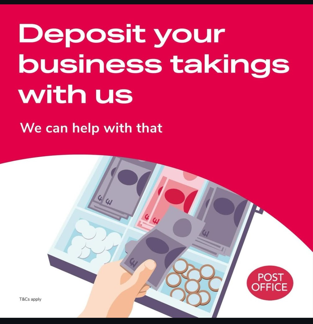 ulvpostoffice's tweet photo. Pay in cash and cheques into your business bank account here*

*Deposit cash and cheques into Business and Personal accounts with selected banks. Restrictions apply, please ask for details. Some banks may charge for selected services. https://t.co/0zvFuMz1TM