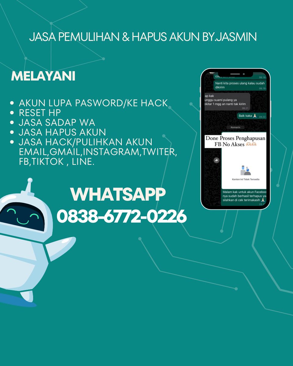 dfreamiy's tweet image. BANTUAN Jasa Pemulihan Akun &amp;amp; Hapus Akun All Sosmed.

🫆Akun Lupa Pasword/Ke Hack
🫆Jasa Sadap Whatsapp
🫆Jasa Hapus Akun
🫆Jasa Lacak
🫆Jasa Hack/Pulihkan Akun,Gmail,Instagram,Twitter,Facebook
Tiktok,Telegram,DLL.

Whatsapp☎️
wa.me//6283867720226