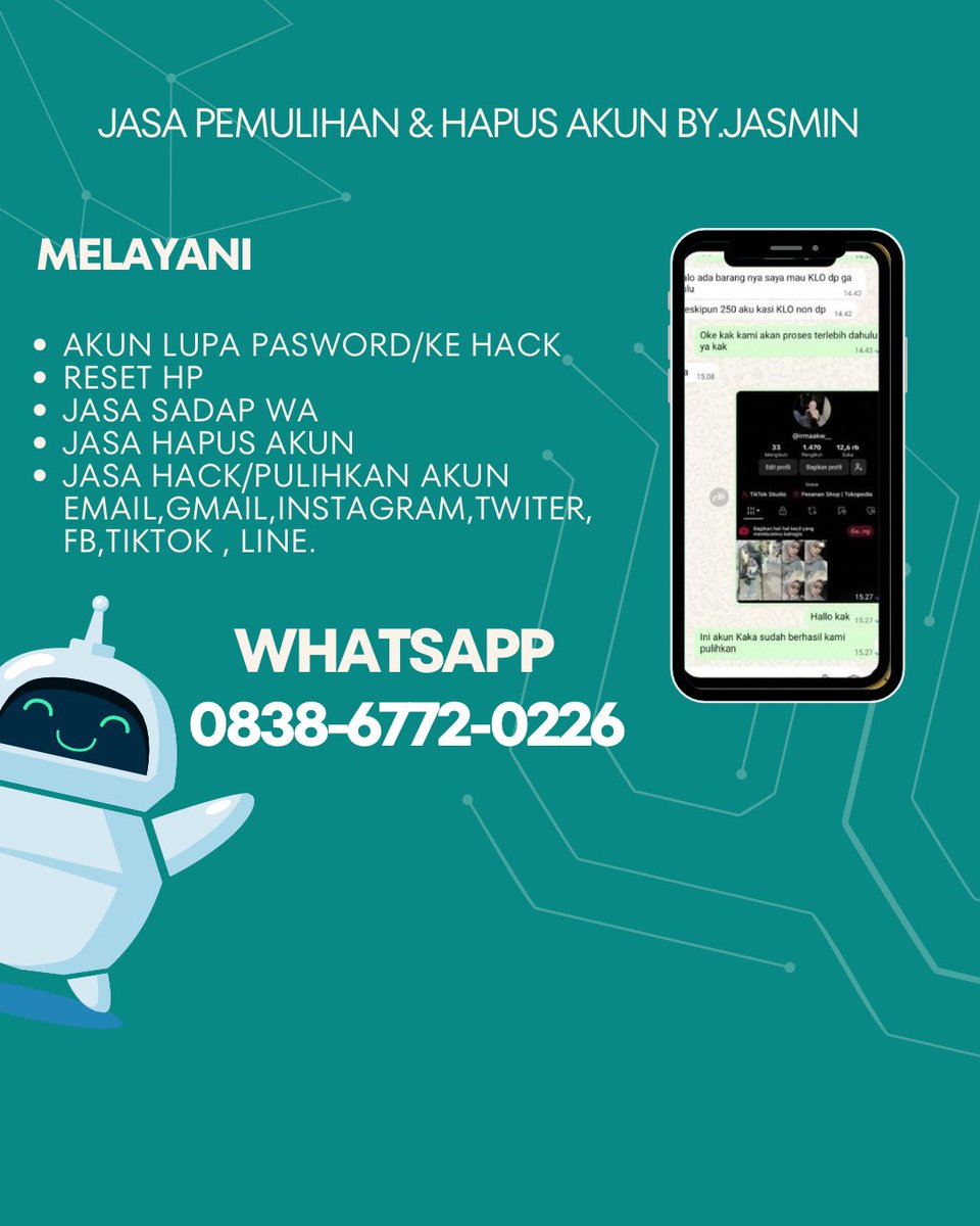 dfreamiy's tweet image. BANTUAN Jasa Pemulihan Akun &amp;amp; Hapus Akun All Sosmed.

🫆Akun Lupa Pasword/Ke Hack
🫆Jasa Sadap Whatsapp
🫆Jasa Hapus Akun
🫆Jasa Lacak
🫆Jasa Hack/Pulihkan Akun,Gmail,Instagram,Twitter,Facebook
Tiktok,Telegram,DLL.

Whatsapp☎️
wa.me//6283867720226