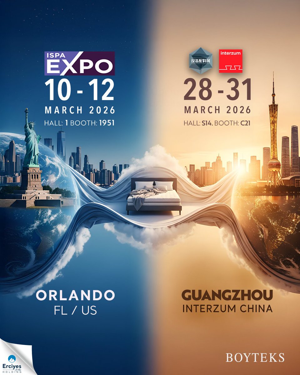 🗺️ Two continents in one month, one approach across two exhibitions: Good Morning ☀️

ISPA EXPO

🗓️ 10–12 March 2026
📍 Hall 1 · Booth 1951 | Orlando, Florida, USA 🇺🇸

Interzum Guangzhou <a href="/interzumGZ/">interzum guangzhou</a> 

🗓️ 28 - 31 March 2026
📍 Hall: S14.1 · No: C21 | Guangzhou, China 🇨🇳

#Boyteks
