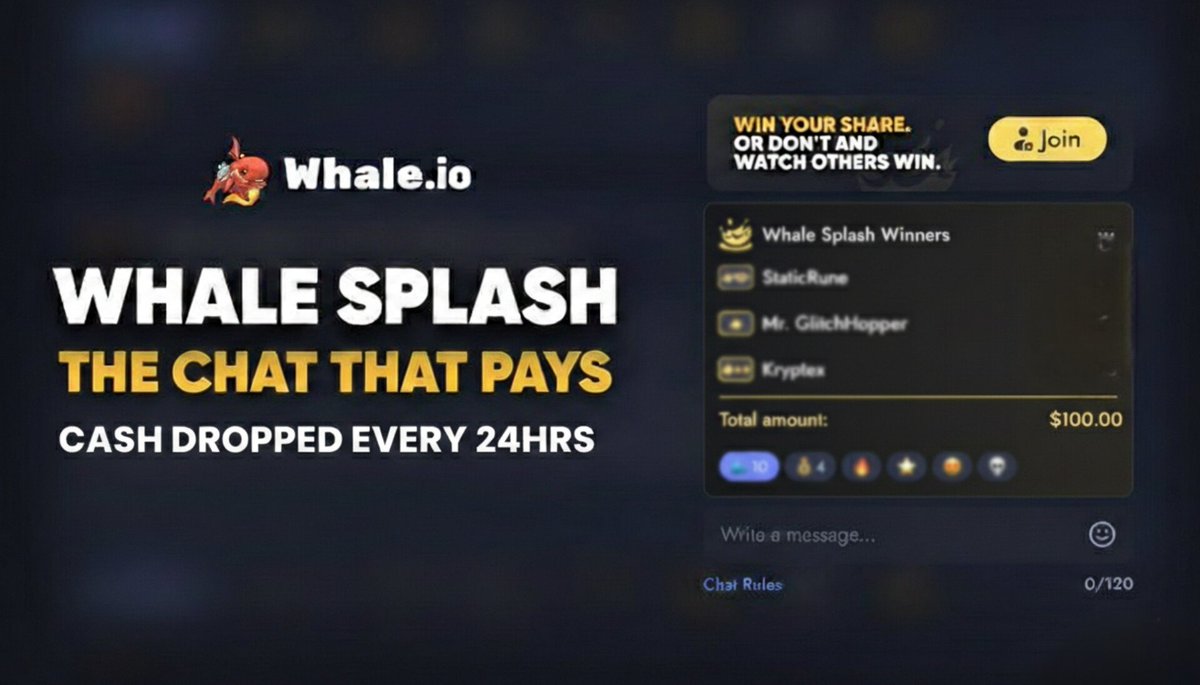 WHALE SPLASH UPGRADE: Chat that gives you real Cash, Win Big, Play Easy!
<a href="/WhaleGames_en/">Whale</a>

The Whale community just got a whole lot more exciting!  Upgraded the Whale Splash feature to bring you more wins and bigger rewards. HERE'S WHAT'S NEW: 🚀🚀

✌️INCREASED WIN FREQUENCY: