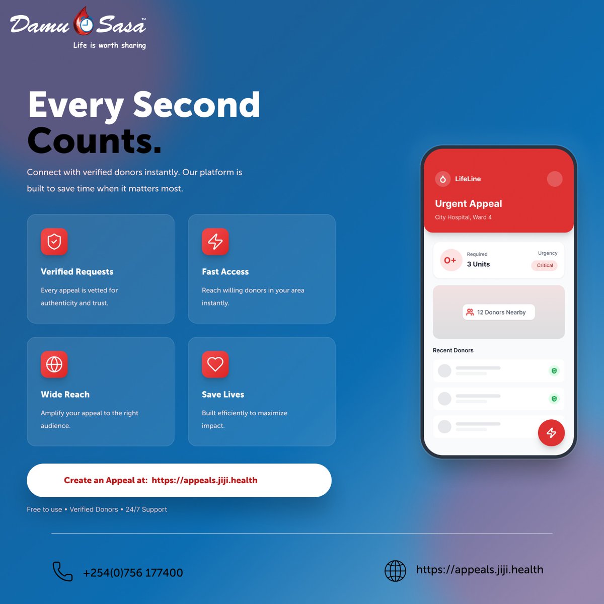 Every feature is designed to save time and lives. Create a blood appeal today at: 
appeals.jiji.health