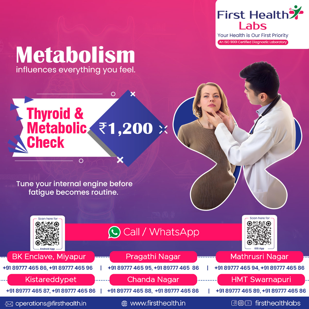 firsthealthlabs's tweet image. Low energy? Mood swings? Weight changes?
Your thyroid could be the reason.

🧪 Thyroid &amp;amp; Metabolic Check – ₹1,200
Early testing. Better health.

📞 +91 89777 46586 | 🌐 firsthealth.in

#ThyroidHealth #MetabolismMatters #FirstHealthLabs #Hyderabad