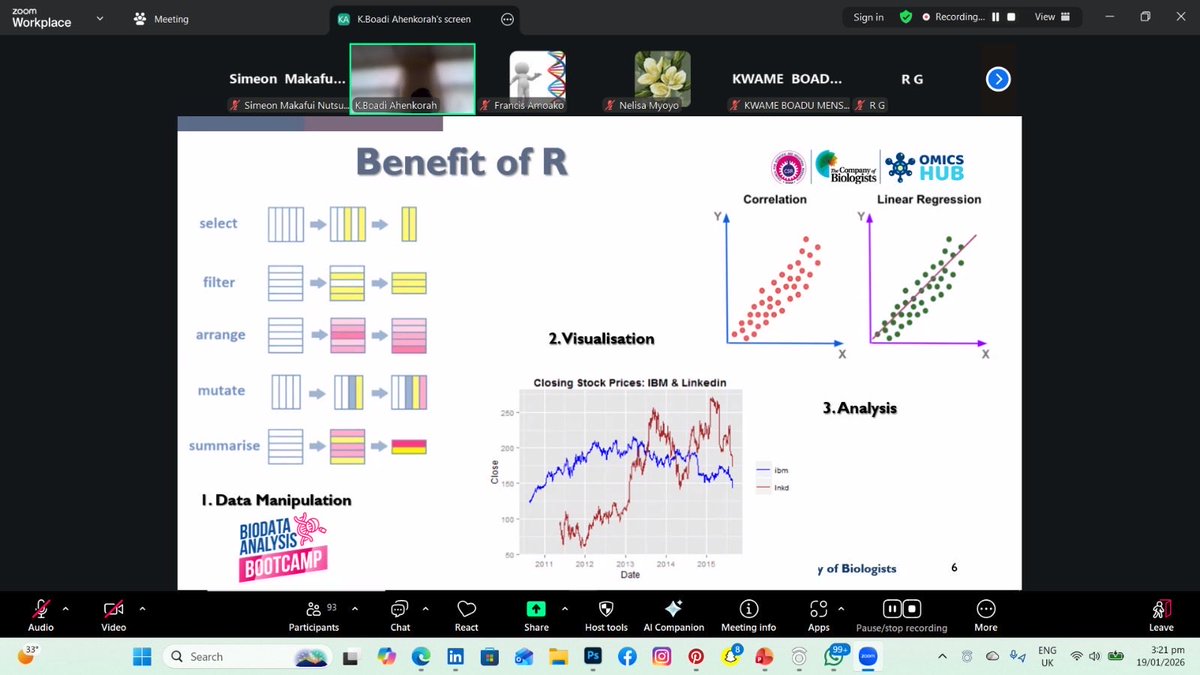 Hub_Omics's tweet photo. 🚀 R Basics officially kicked off at the Biodata Analysis Bootcamp 2026! Huge thanks to Kwaku Boadi Ahenkorah for an insightful session, and to The Company of Biologists for the support. Onward with data-driven skills!

#RProgramming #Bioinformatics #BiodataAnalysis #STEM https://t.co/kU49HH8VYy