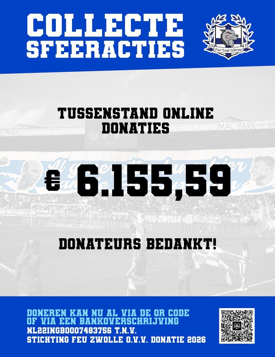 Tussenstand online donaties

Donateurs bedankt!

Aanstaande zaterdag staan we bij iedere ingang van het stadion. Online doneren kan nu al via gofund.me/adac3974d