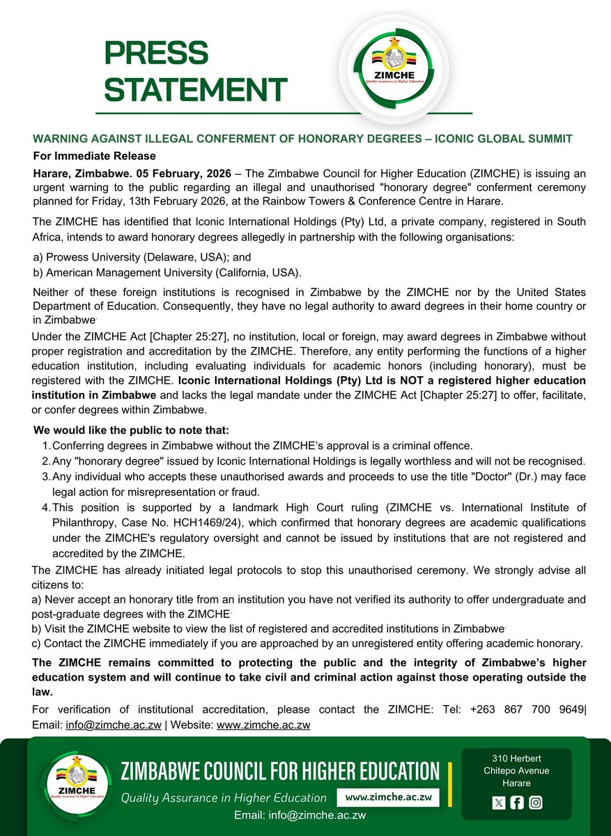 Zimbabwe Council for Higher Education tweet media