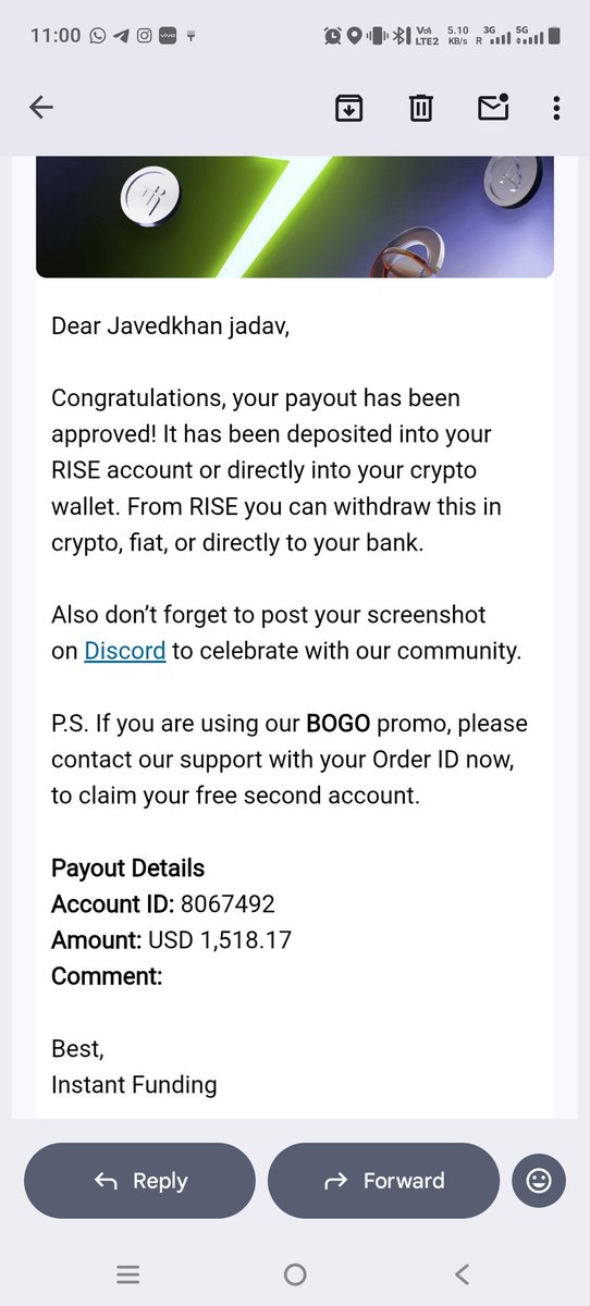 javedbrd's tweet photo. Thanks @InstantFunding_  
My first payout received within 24 hours https://t.co/818Jp5bZgY
