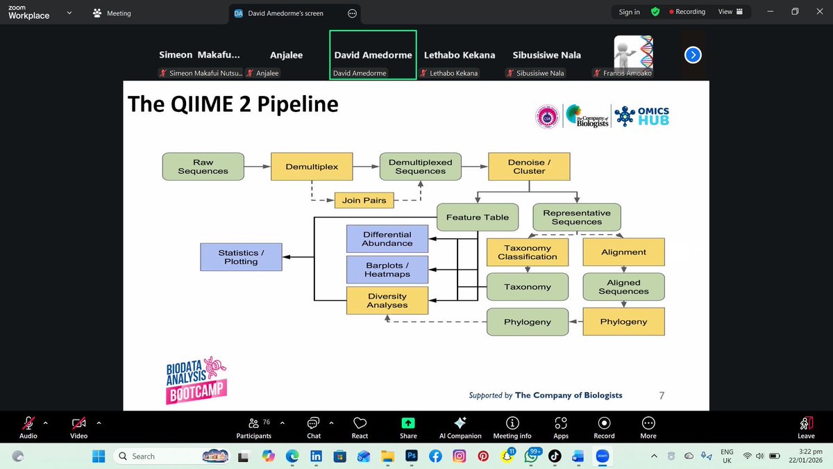 Hub_Omics's tweet photo. 🚀 Python for Microbiome Analysis is underway at the Biodata Analysis Bootcamp 2026! Participants are now applying Python to real microbiome datasets. Big thanks to Tutor David for leading this advanced track with clarity and expertise.

#Python#MicrobiomeAnalysis #Bioinformatics https://t.co/04bRajKb6C