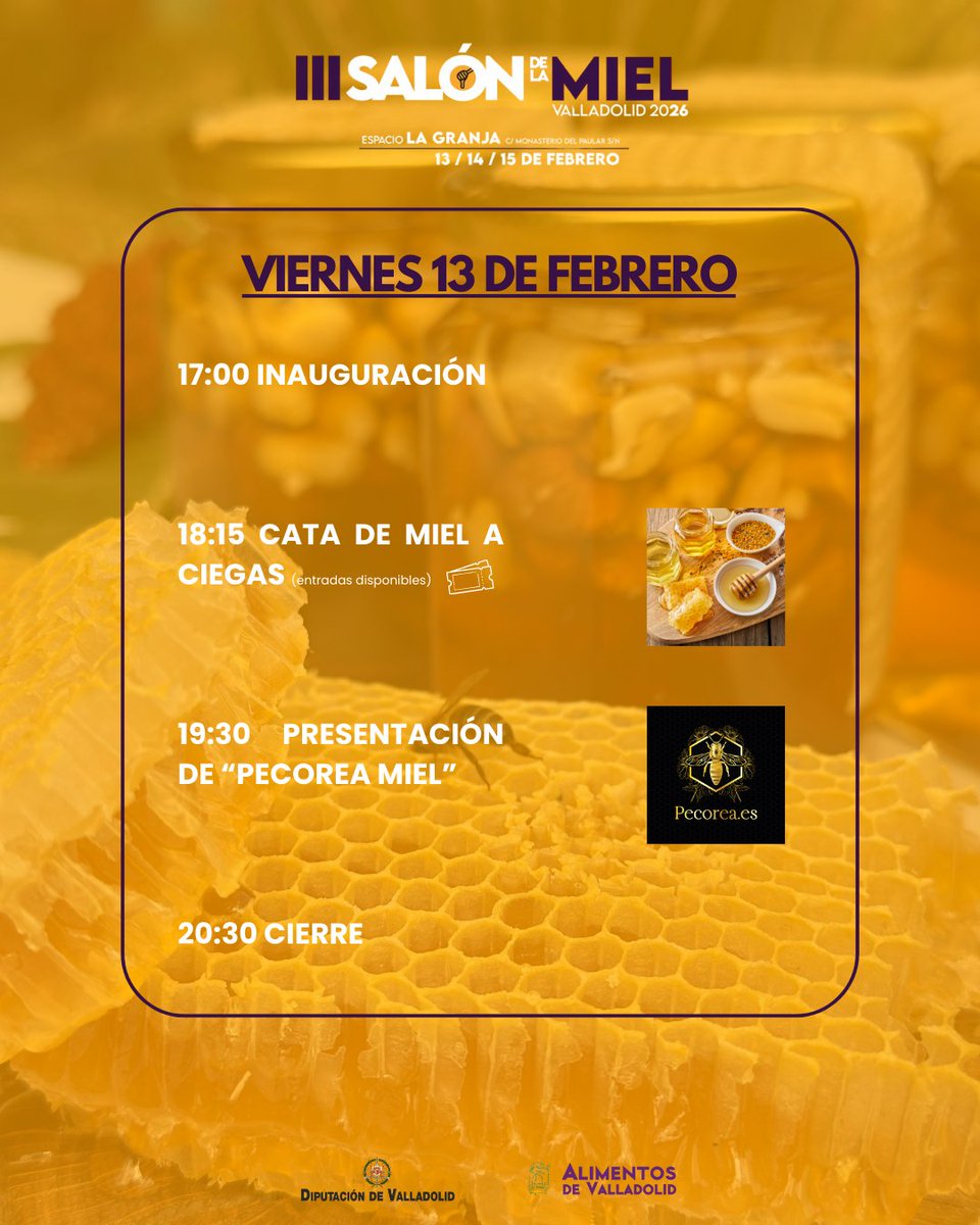 alimentosVALL's tweet image. 🍯 Aquí os dejamos los horarios de todos los días y las actividades que se desarrollarán a lo largo de la jornada en el III Salón de la Miel.

🐝 Tres días para descubrir, aprender y disfrutar de la miel desde todos los ángulos: catas, talleres, presentaciones, cine, showcooking…