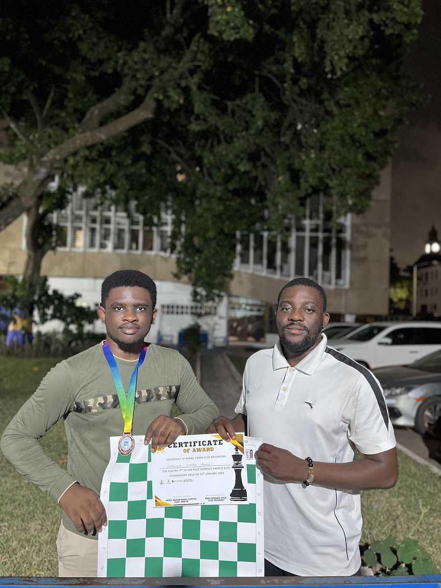 University of Ghana Monthly Rapid and Blitz Tournament (January)….

The Standings
Samuel Antwi (Ace)🏅
Umar Kasim🥈
Miracle Morris, Joseph Sarkodie.🥉
Nana Afia Dwomoh best female.🏅