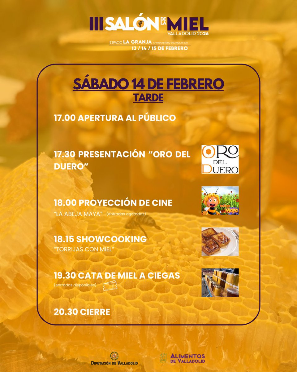alimentosVALL's tweet image. 🍯 Aquí os dejamos los horarios de todos los días y las actividades que se desarrollarán a lo largo de la jornada en el III Salón de la Miel.

🐝 Tres días para descubrir, aprender y disfrutar de la miel desde todos los ángulos: catas, talleres, presentaciones, cine, showcooking…