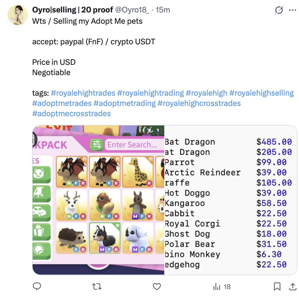 erica. || Selling RHD & Adopt Me Pets tweet media