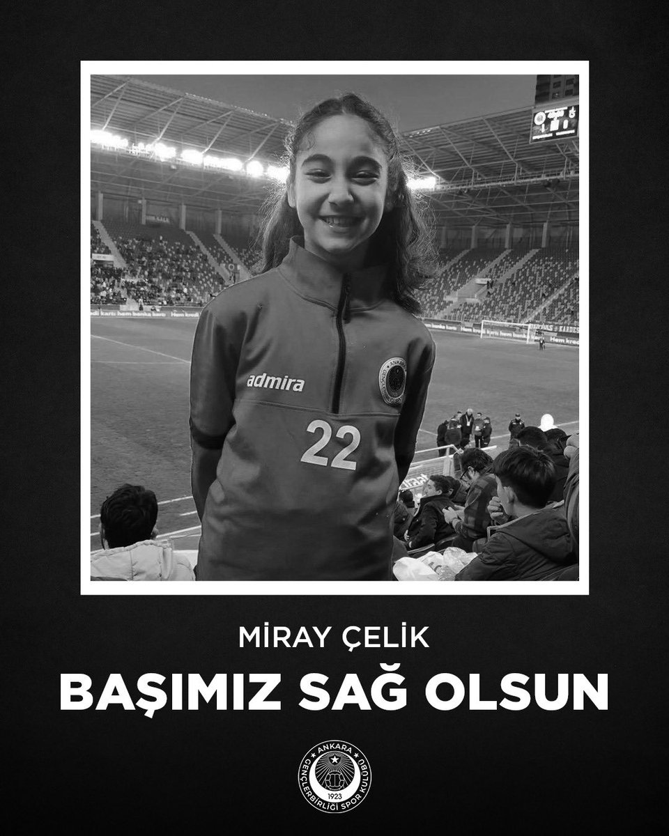 Başımız sağ olsun.

Gençlerbirliği U13 Kız Takımımızın kıymetli oyuncularından Miray Çelik’in vefat haberini derin bir üzüntü içerisinde öğrenmiş bulunmaktayız. Miray’ımıza Allah’tan rahmet, Çelik ailesine ve camiamıza başsağlığı dileriz.

Hep kalbimizde olacaksın, Miray