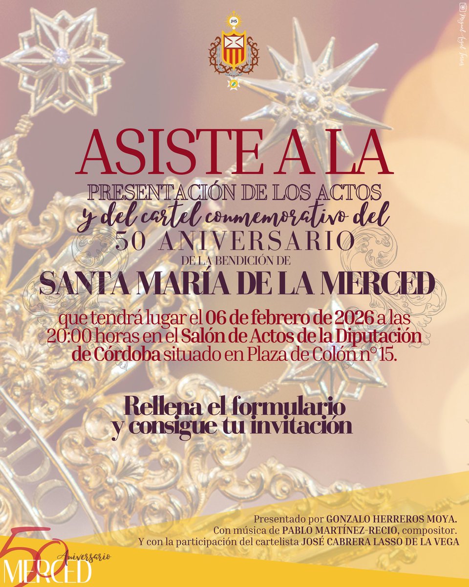 Hdad_Merced's tweet image. #𝑰𝑵𝑽𝑰𝑻𝑨𝑪𝑰𝑶́𝑵 | Presentación del cartel del 50º Aniversario de Santa María de la Merced.

docs.google.com/forms/d/e/1FAI…
