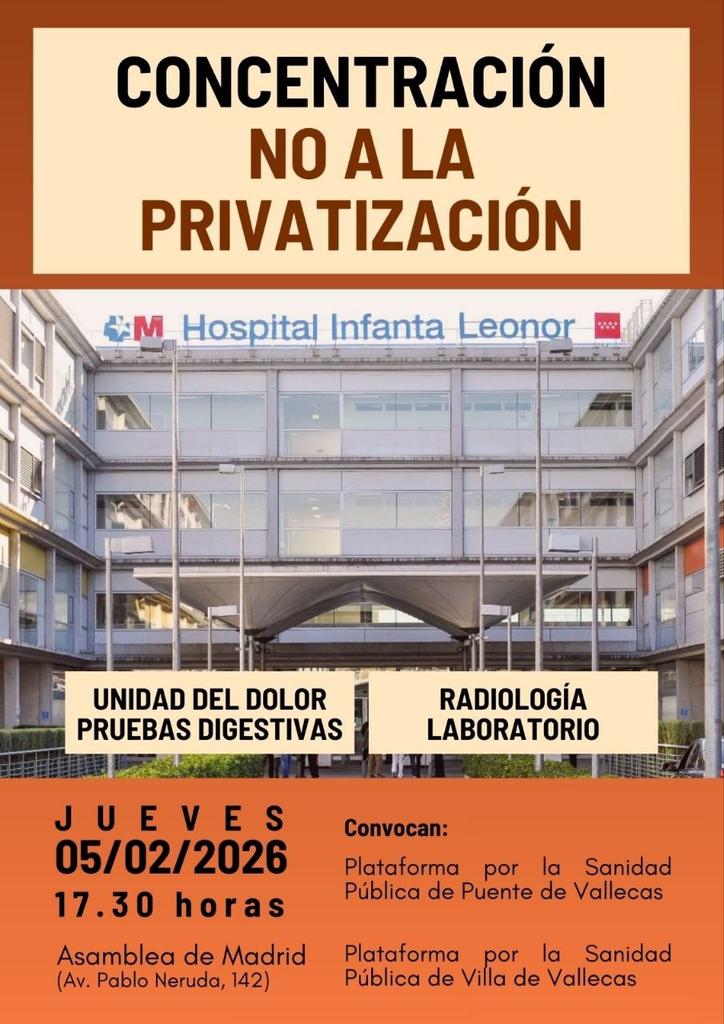 Nos están robando Madrid.
Pero ha llegado el momento de plantarles cara.

Hoy nos vemos en la Asamblea de Madrid.
Contra el saqueo organizado por el Partido Popular.

NO A LA PRIVATIZACIÓN DE NUESTRA SANIDAD PÚBLICA