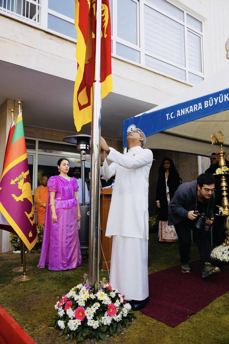 slembankara's tweet photo. The Embassy of Sri Lanka in Ankara commemorated the 78th Anniversary of Independence of Sri Lanka in a solemn Flag Hoisting Ceremony held on 04 February 2026 at the Embassy premises.@MFA_SriLanka @NKadurugamuwa https://t.co/awOu8CdqBW