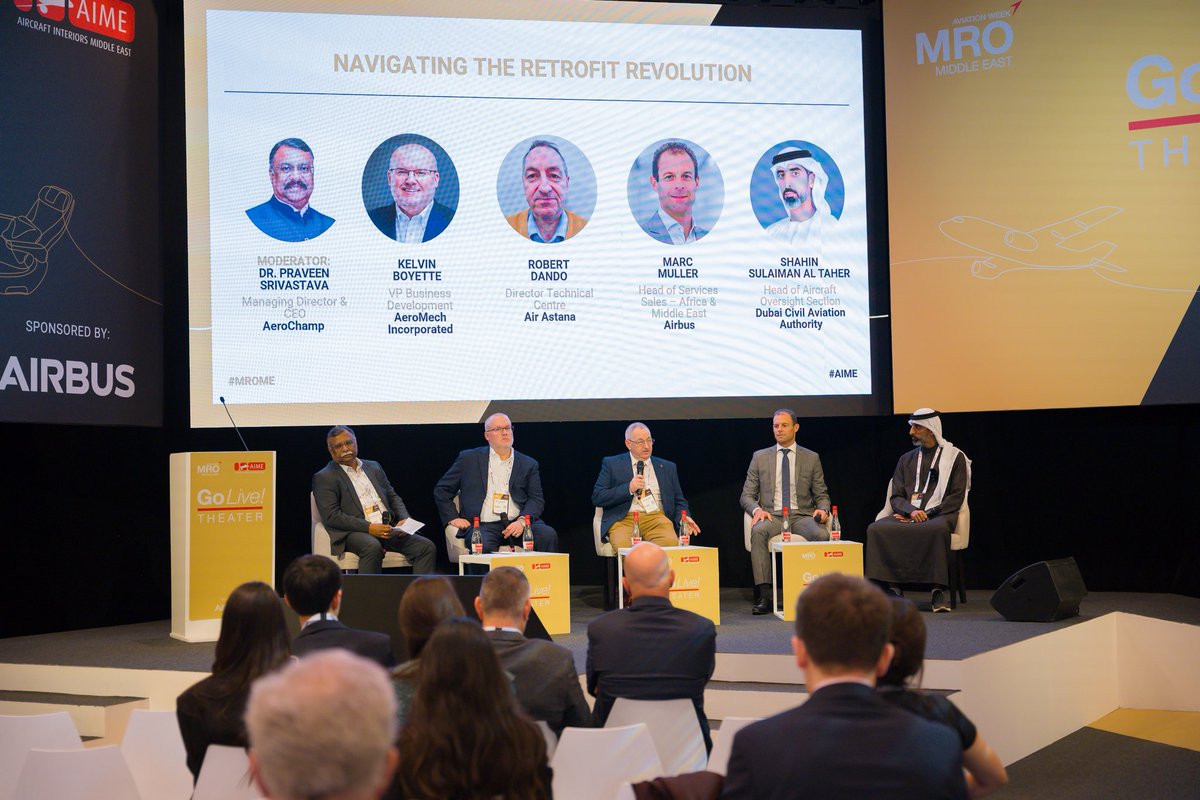 AIMiddleEast's tweet photo. The AIME-focused session, “Navigating the retrofit revolution,” delivered timely insights into how airlines are aligning cabin innovation with MRO planning to maximise capacity and performance.​

​#MRO #AIME https://t.co/XSPg6IcYYV