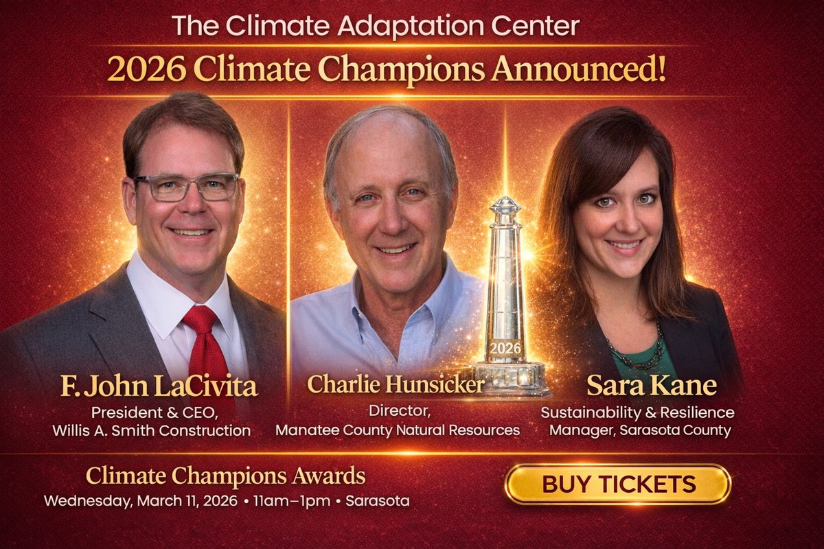 🌟The 2026 Climate Champions Awards is where the region’s top business, civic, and environmental leaders come together for one unforgettable luncheon.

👉 Tickets:
bit.ly/4qvAN0g

🗓 Wednesday, March 11, 2026
🕚 11:00 AM – 1:00 PM
📍 Michael’s On East Ballroom, Sarasota