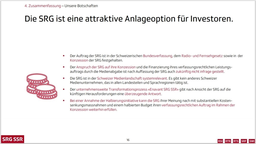 david_biner's tweet photo. Mit diesen "Botschaften" wollte Susanne Wille Investoren für die SRG ins Boot holen. Beim letzten Punkt steht es schwarz(-rot) auf weiss: 

📍"Bei Annahme der Initiative kann SRG verfassungsrechtlichen Auftrag im Rahmen der Konzession WEITERHIN erfüllen"

@Weltwoche https://t.co/DBBSUJo7JE