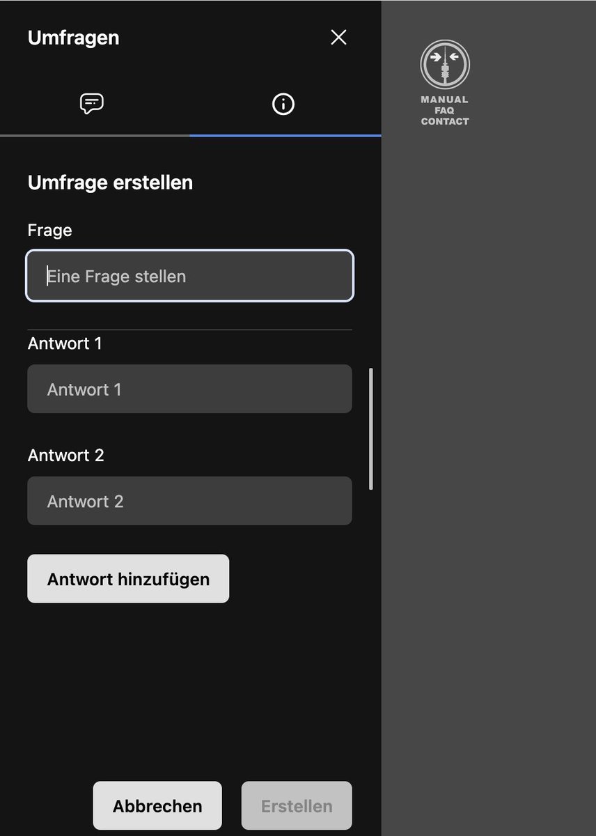 FreifunkMUC's tweet photo. Die Umfragen sind nun komplett live! Ihr findet das neue Feature auf dem Chat Button, siehe Screenshots. https://t.co/BOUaphgjgh
#Jitsi #Jitsi_Meet #Videokonferenz
#DigitalIndependenceDay #DIDay #DigitaleUnabhängigkeit #SaveSocial #TechAlternatives #DigitalFreedom https://t.co/eydpyKsjL9