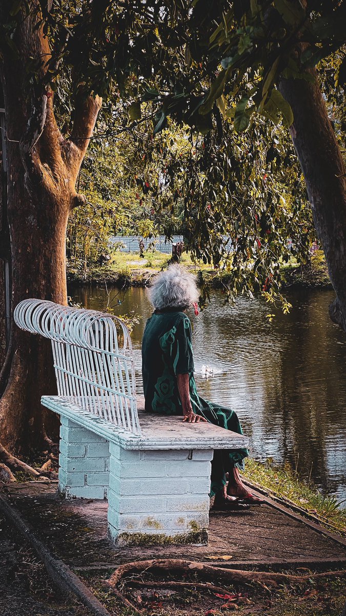 thanzeena's tweet photo. A bench by the lake and someone who knows how to sit with time. https://t.co/foroLDxynB
