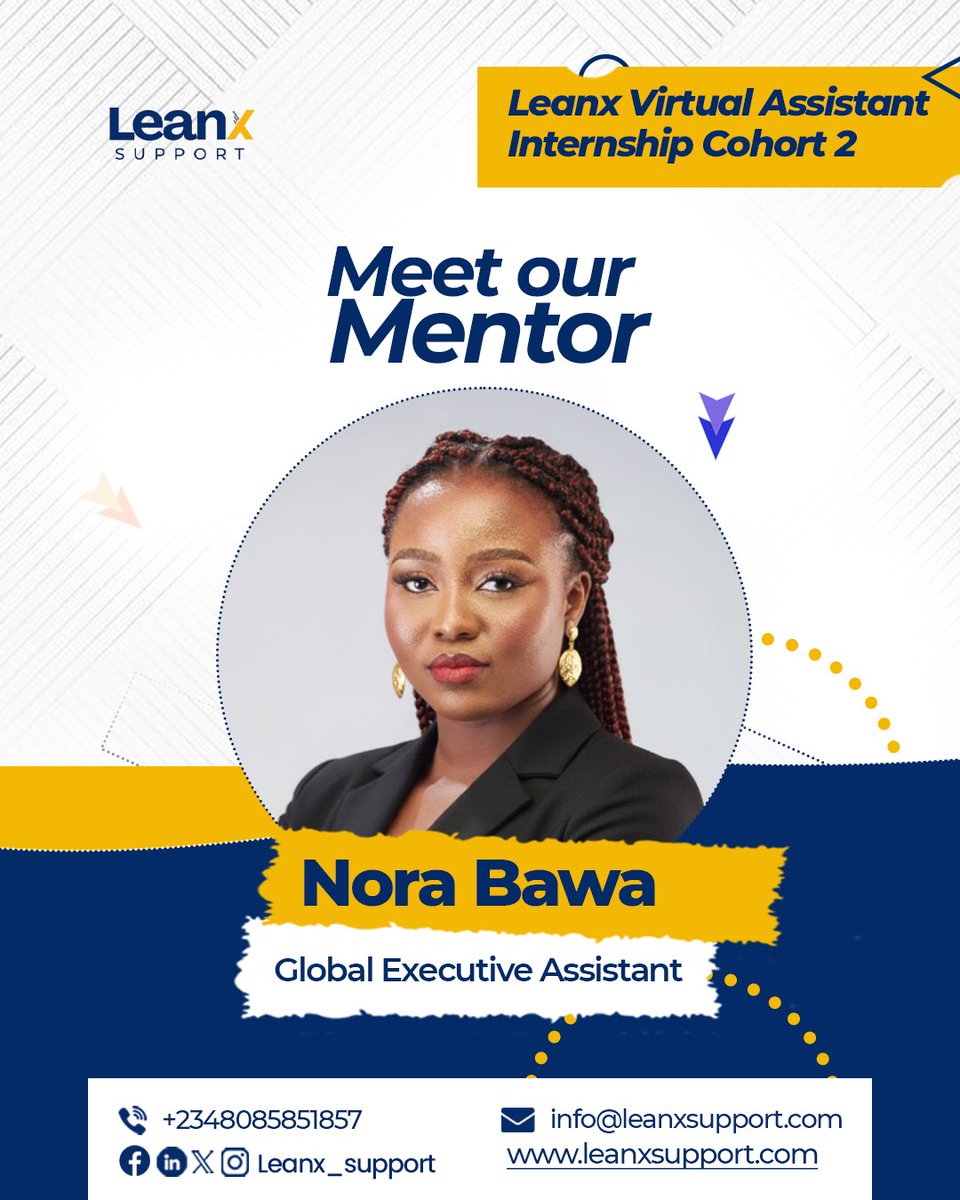 Leanx_Support's tweet image. We are excited to welcome Nora Bawa as a mentor in the Leanx Virtual Assistant Internship Cohort 2.

As a Global Executive Assistant, she brings valuable expertise that will shape the next generation of virtual professionals.

#LeanxSupport #VirtualAssistant #Mentorship