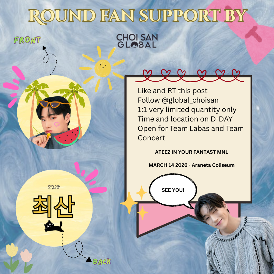 global_choisan's tweet photo. ATEEZ In Your Fantasy Tour in Manila  
freebies by @global_choisan 

 A ROUND FAN to beat the heat and  ROUND FAN to spread the love! 🩷🌞

— rt + like 
— limited quantity (1:1) 
— follow or check thread/qrts for updates
— let's stay safe and ready for the D-DAY! 

See you on March 14! 🩷💕

#ATEEZinManila  #InYourFantasy_MNL #ATEEZ #에이티즈 #SAN # 최산